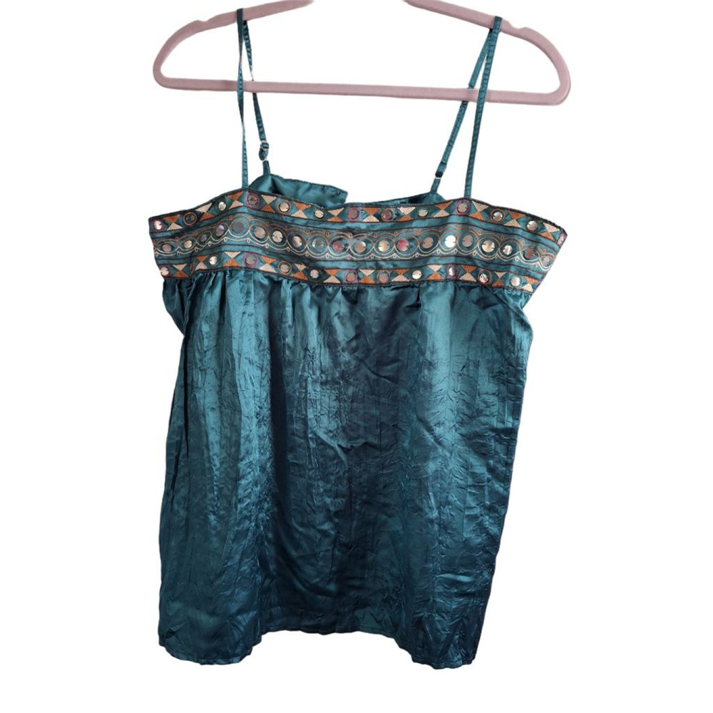AT LAST Teal Embellished Camisole L party wear evening wear Y2K